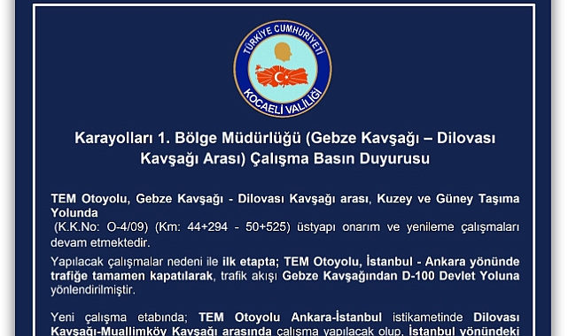 Karayolları 1. Bölge Müdürlüğü (Gebze Kavşağı – Dilovası Kavşağı Arası)