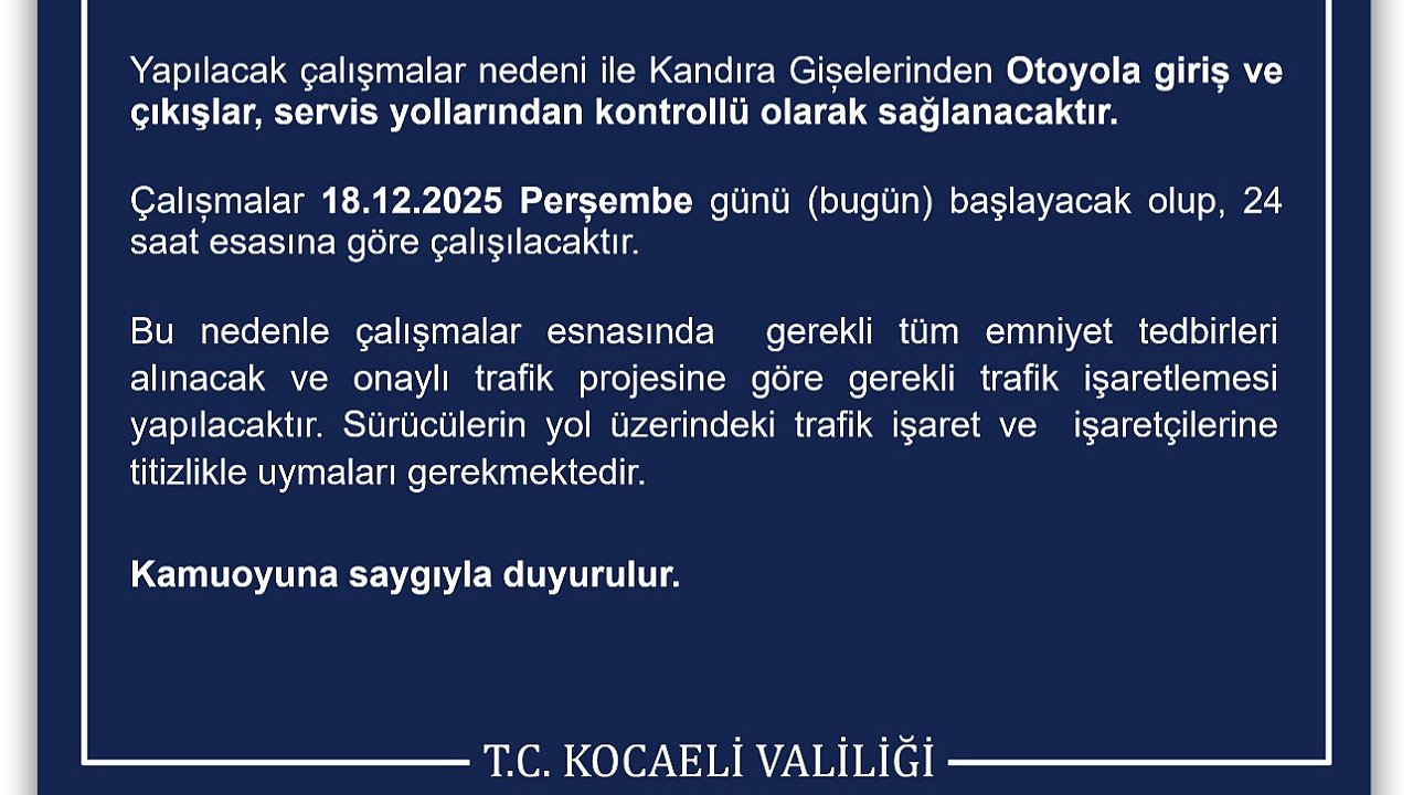 Karayolları Basın Duyurusu